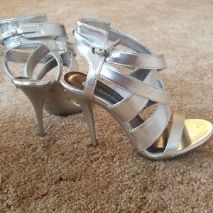 Silver Strappy Sandals Heels